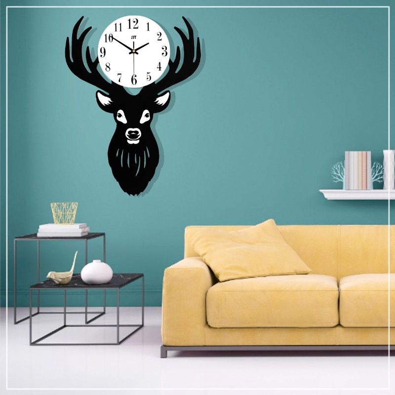 Deer Head Seinäkello Tiheys Puukuitulevy Koti Olohuone Nordic Minimalist