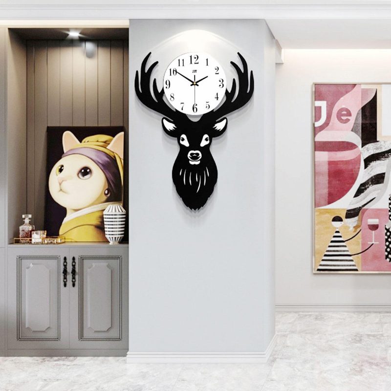 Deer Head Seinäkello Tiheys Puukuitulevy Koti Olohuone Nordic Minimalist