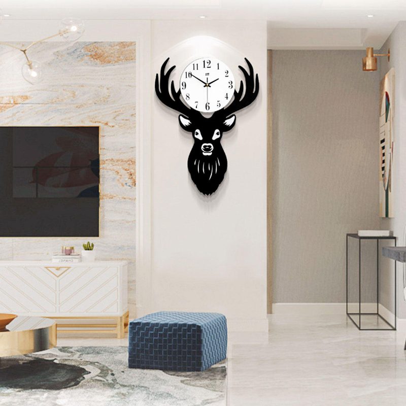 Deer Head Seinäkello Tiheys Puukuitulevy Koti Olohuone Nordic Minimalist