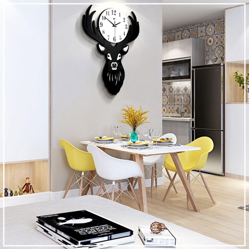 Deer Head Seinäkello Tiheys Puukuitulevy Koti Olohuone Nordic Minimalist