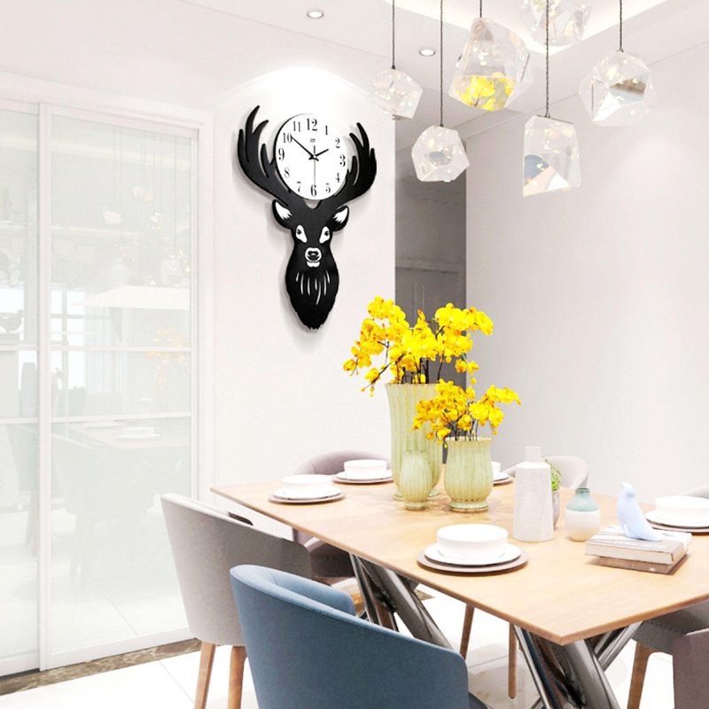 Deer Head Seinäkello Tiheys Puukuitulevy Koti Olohuone Nordic Minimalist