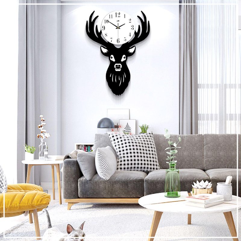 Deer Head Seinäkello Tiheys Puukuitulevy Koti Olohuone Nordic Minimalist