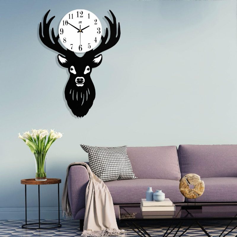 Deer Head Seinäkello Tiheys Puukuitulevy Koti Olohuone Nordic Minimalist