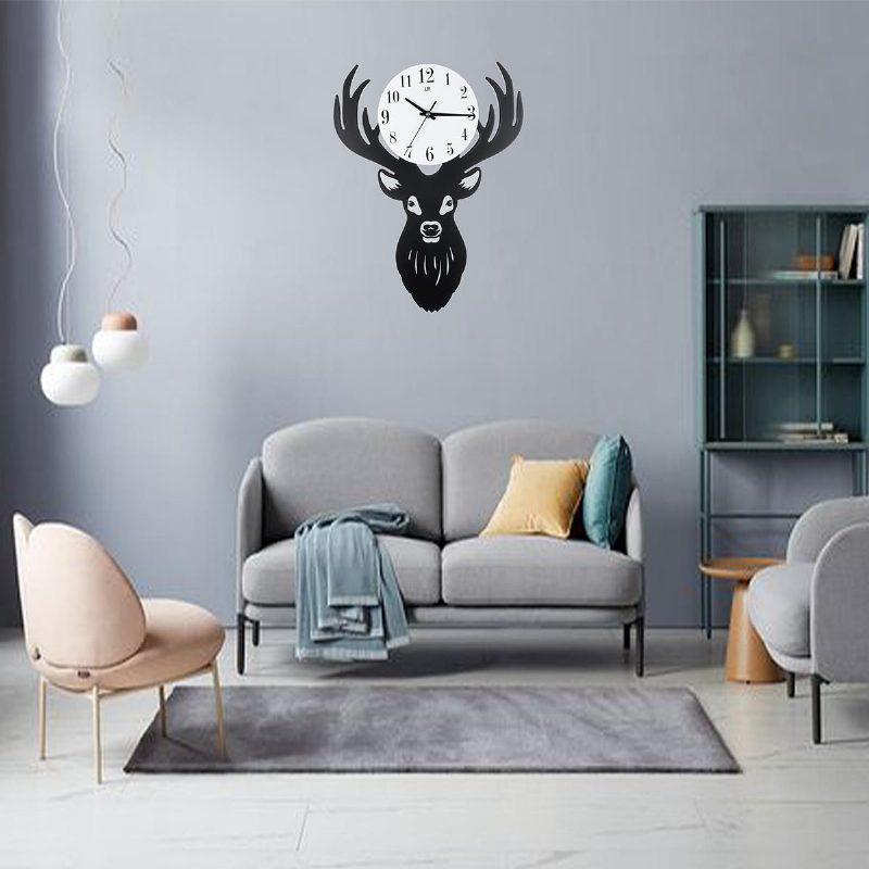 Deer Head Seinäkello Tiheys Puukuitulevy Koti Olohuone Nordic Minimalist