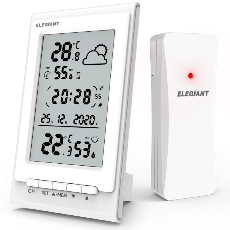 Elegiant Eox-9901 Elektroninen Lämpömittari Kosteusmittari Monitoiminen Langaton Hd-lasinen Sääaseman Herätyskello