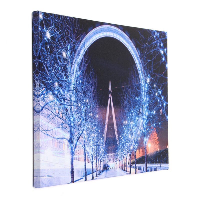 40 X 30 cm Ohjattava Led Christmas Snowy Street -maailmanpyöräkangastulostus Tapetti Art