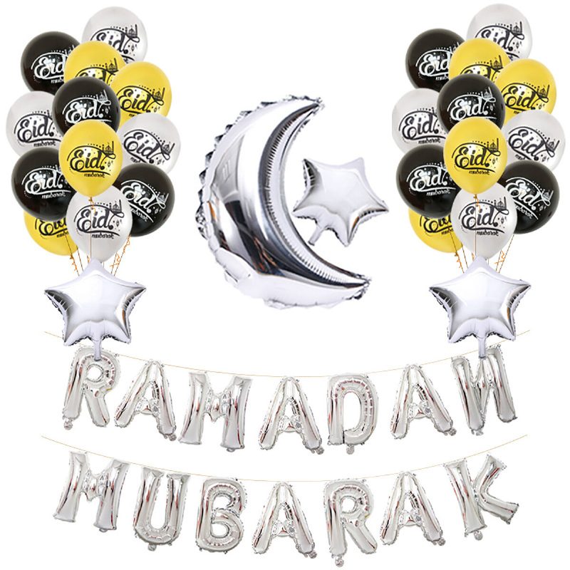 Eid Ramadan Mubarakin Kirjain Pentagram Moon Party Folio Ilmapallon Koristelusarja