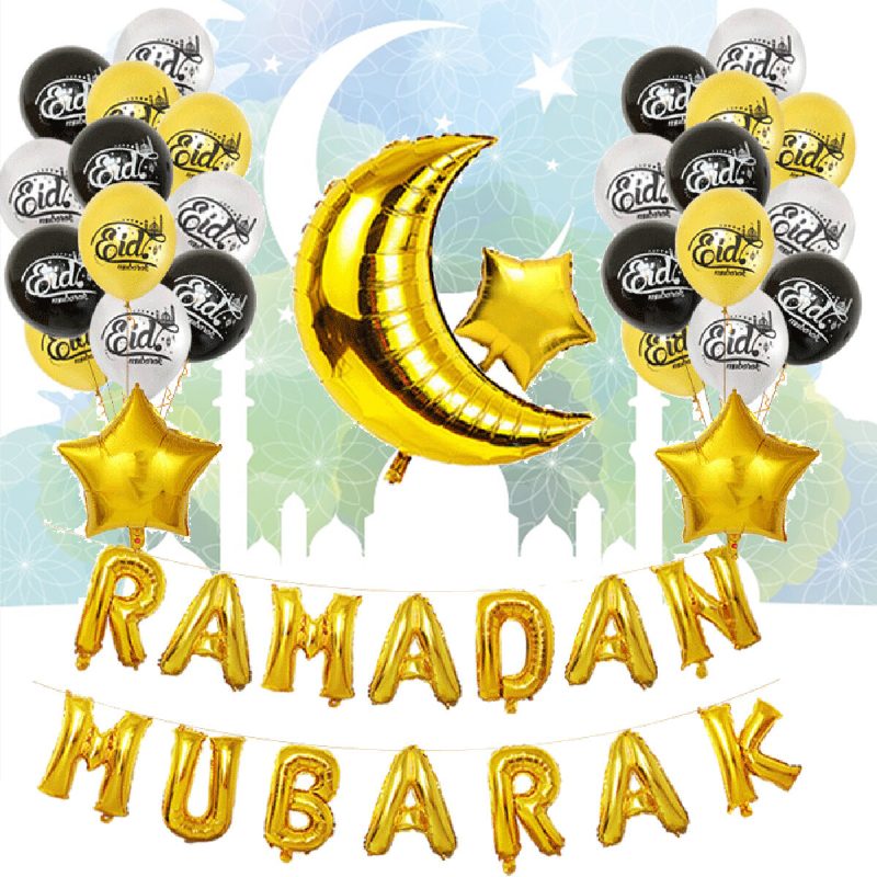 Eid Ramadan Mubarakin Kirjain Pentagram Moon Party Folio Ilmapallon Koristelusarja