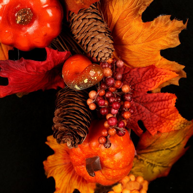 Halloween Keinotekoinen Kurpitsa Seppele Syksyn Värit Sadonkorjuu Vaahteranlehti Led-valonauha Oven Garland Decor