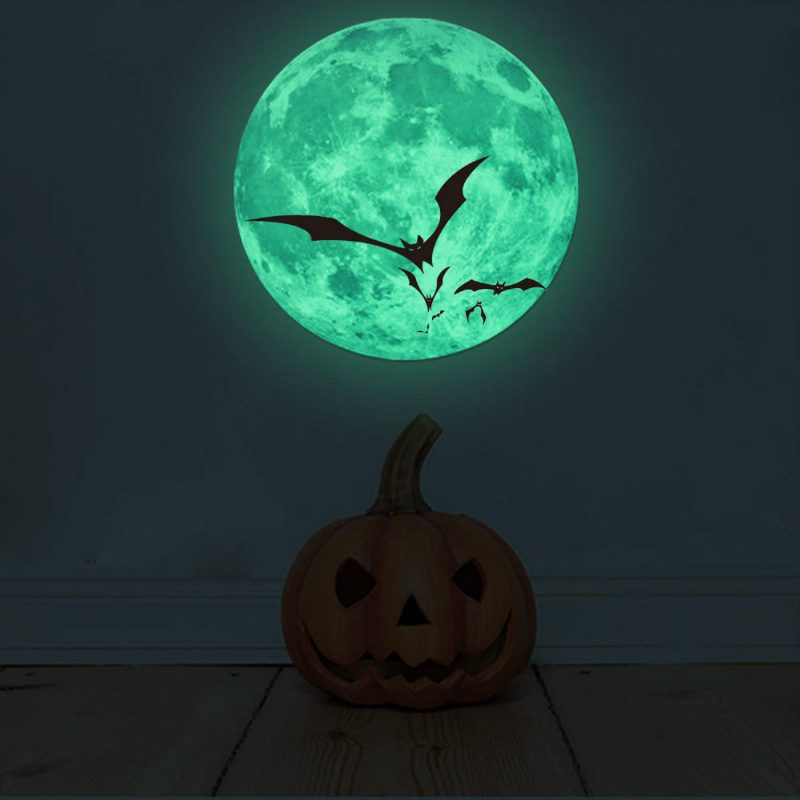 Halloween Moon Bat Glow In Dark Seinätarra Valoisat Irrotettavat Juhlatilojen Koristeet