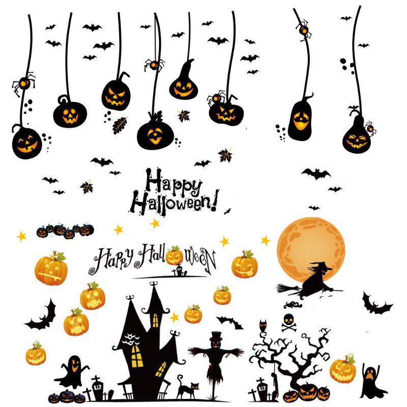 Halloween Vedenpitävät Pvc-seinätarrat Goottilainen Kurpitsan Lyhty Noitakuvio Diy-kodin Lastenhuoneen Sisustus