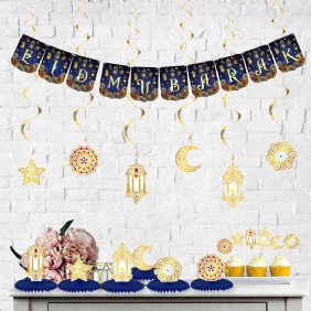 Ramadan Party Eid Mubarak Hanging Bunting Banner Islamic Festival