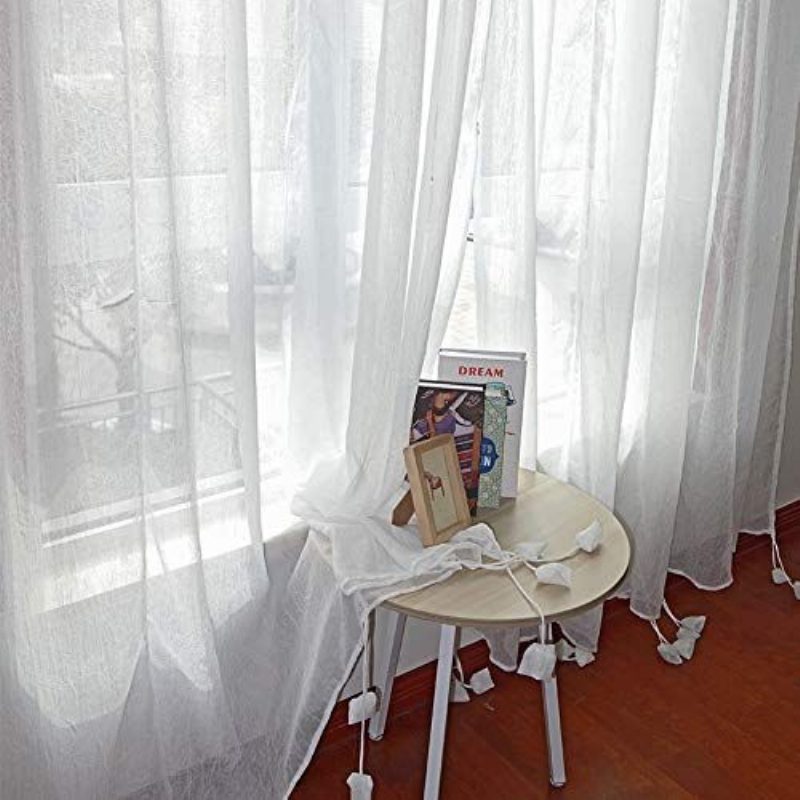 Farmhouse White Lace Sheer Curtain Shabby Elegant Chic Säädettävät Sidottavat Verhovarjostimet