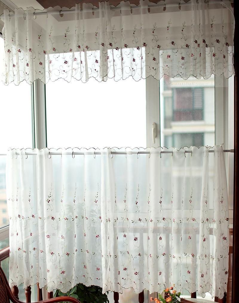 Ruusu Kukkavarjostin Cafe Curtain White Sheer Keittiöverho Valances European Rural Fashion Ikkunaverho Kotiin One Piece