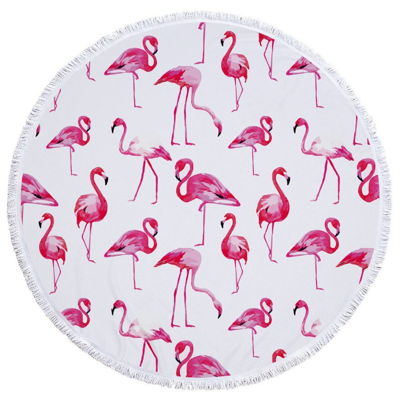 Muoti Flamingo 450g Pyöreä Rantapyyhe Tupsuilla Mikrokuitu 150cm Piknikpeite Rantapeite