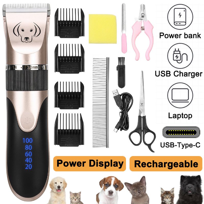 Ammattimainen Pet Cat Dog Clipper Trimmeri Sähköinen Type-c Ladattava