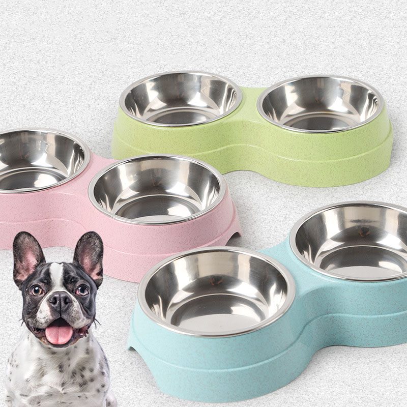 Double Pets Bowl Water Food Feeder Ruostumattomasta Teräksestä Valmistettu Astiansyöttölaite