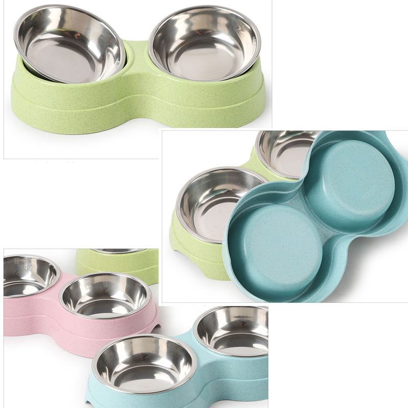 Double Pets Bowl Water Food Feeder Ruostumattomasta Teräksestä Valmistettu Astiansyöttölaite