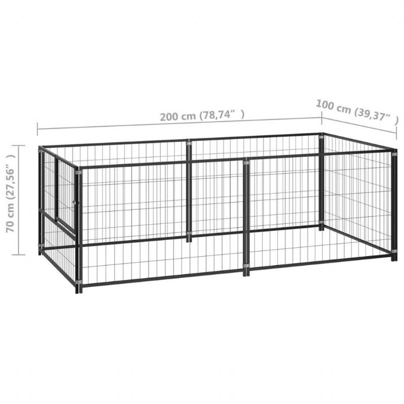 Eu Direct Vidaxl 150790 Outdoor Dog Kennel Musta 200x100x70 cm Terästalohäkki Taitettava Koiranpentu Kissat Nukkumismetallinen Leikkikehä Harjoitus Vuodekaukalo Lemmikkitarvikkeita