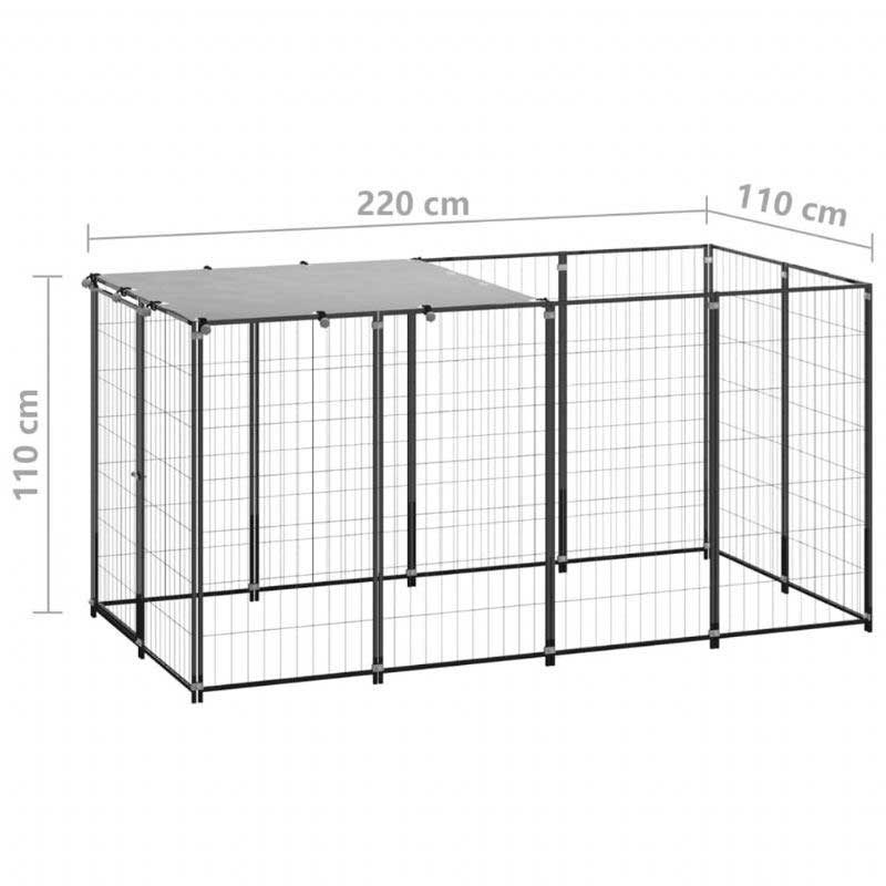 Koirakennel Musta 26 Ft² Terästä