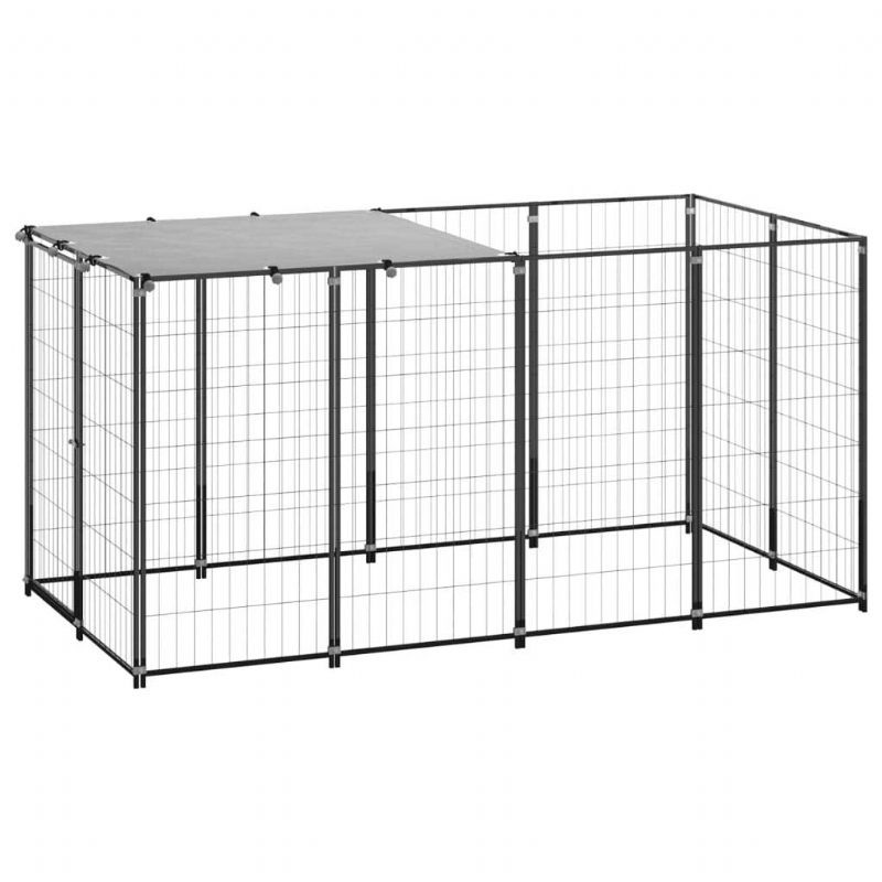 Koirakennel Musta 26 Ft² Terästä