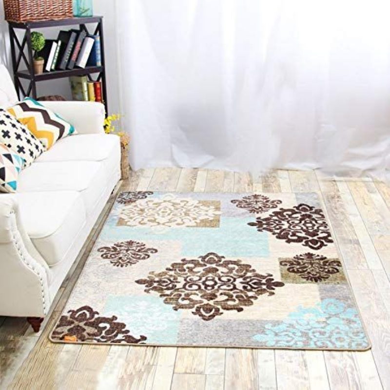 Floral Collectio Sininen Ja Monivärinen Bohemian Chic Area Rughigh Traffic Line Resistents Carpet 4'3"x6'3"