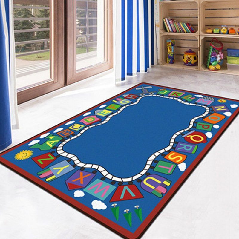 Lasten Opettava Matto Leikkihuoneeseen 5'x7' Blue Letters -oppimismatolla Playtime Classroom -matto