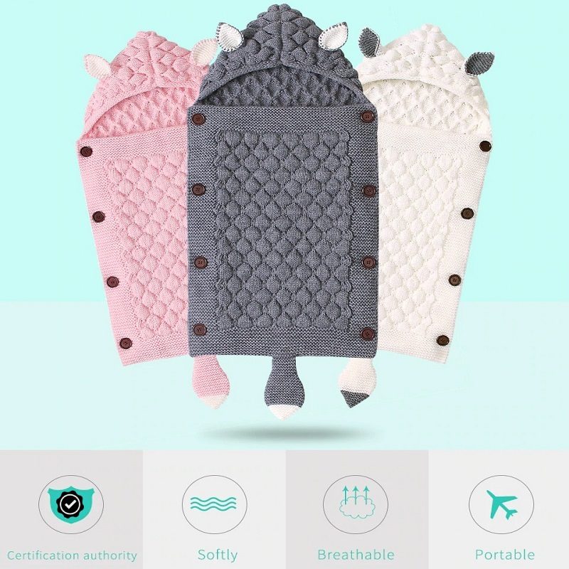 Vauvan Makuupussi Rattaiden Kääre Pehmeä Lämmin Virkattu Neulottu Peitto