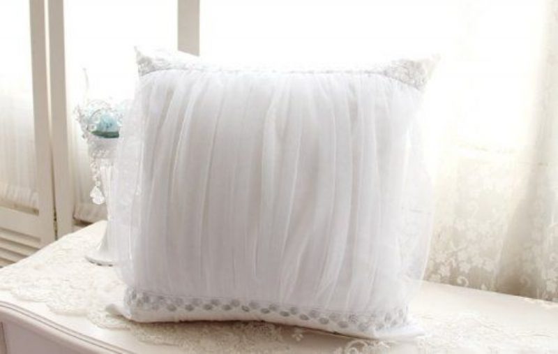 1 Kpl Luxury White Throw Pillow Romanttinen Valkoinen Lanka Bling Sequins Koristetyyny Täyteaineella