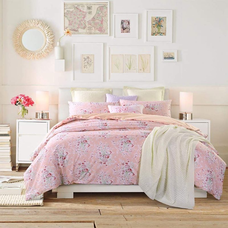 100 % Egyptiläistä Puuvillaa 400 Tc Shabby Floral Pink Peony Vuodevaatteet Setti 3 Kpl