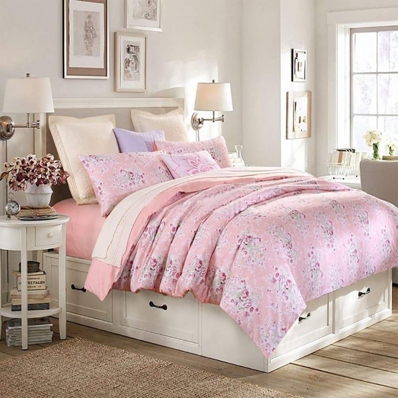 100 % Egyptiläistä Puuvillaa 400 Tc Shabby Floral Pink Peony Vuodevaatteet Setti 3 Kpl