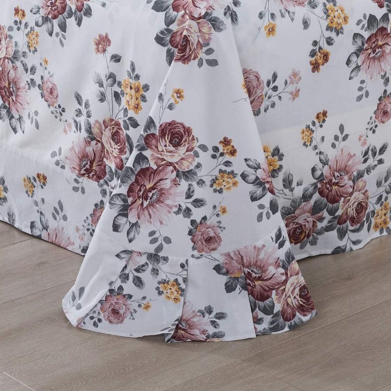 100 % Harjattua Puuvillaa Shabby White Kukkaistuimet Elegant Peony Flower Maalaistalon Vuodevaatteet Setti 4 Kpl Deep Pocket -lakanat