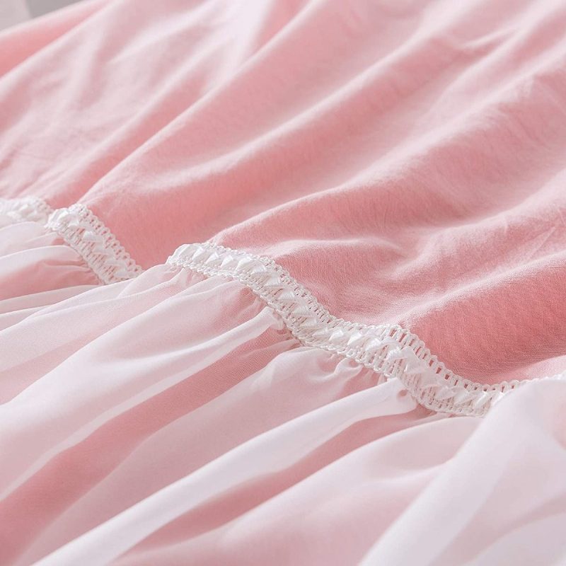 100 % Pesty Puuvilla Tyttöjen Tyylikäs Vuodesetti 3 Kpl White Sheer Ruffle Design Pinkki Prinsessa Pussilakana Setti