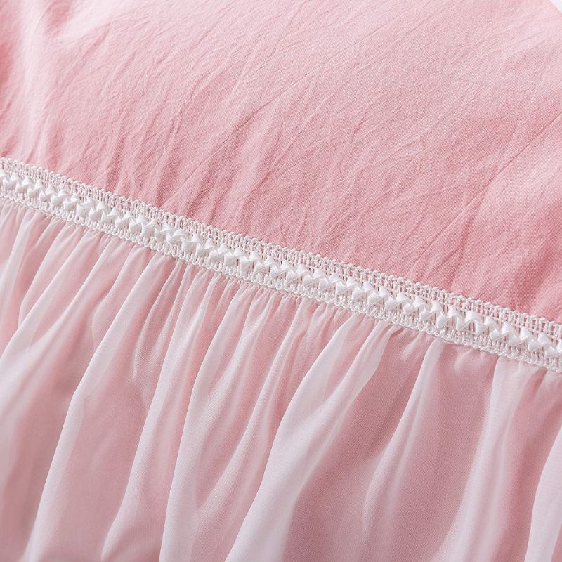 100 % Pesty Puuvilla Tyttöjen Tyylikäs Vuodesetti 3 Kpl White Sheer Ruffle Design Pinkki Prinsessa Pussilakana Setti