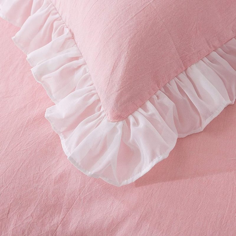 100 % Pesty Puuvilla Tyttöjen Tyylikäs Vuodesetti 3 Kpl White Sheer Ruffle Design Pinkki Prinsessa Pussilakana Setti