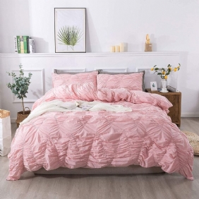 100 % Pestyä Puuvillaa Pinch Pleat Craft Pussilakanasetti 3 Kpl Luxury Pinkki Ruffle Laskostettu Tyttöjen Vuodevaatteet