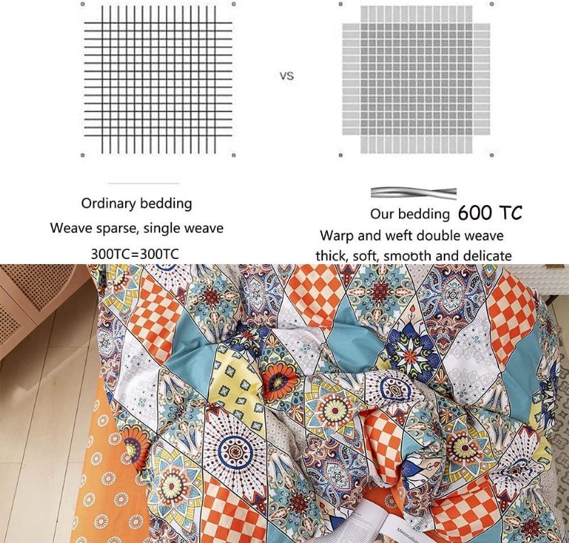 100 % Puuvillaa 600 Tc Bohemian Vuodevaatteet Setti 3 Kpl Monivärinen Geometrinen Pussilakanasetti Värikäs Damaskin Oranssi Ja Turkoosi Boho Käännettävä Vetoketjullinen Peittopäällinen