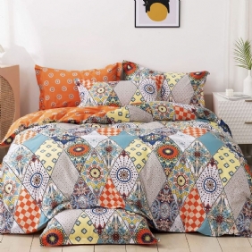 100 % Puuvillaa 600 Tc Bohemian Vuodevaatteet Setti 3 Kpl Monivärinen Geometrinen Pussilakanasetti Värikäs Damaskin Oranssi Ja Turkoosi Boho Käännettävä Vetoketjullinen Peittopäällinen