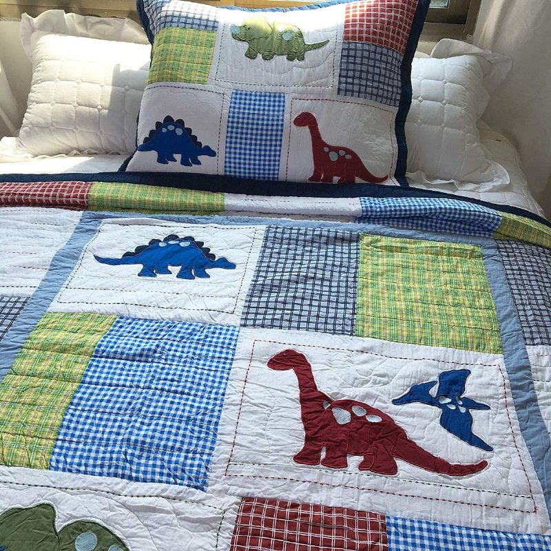 100 % Puuvillaa Dinosaur Patchwork Peittosetti Pojille Lapsille Päiväpeitteet Twin