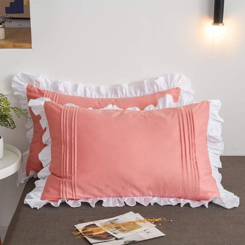 2 Kpl 100 % Puuvilla Ruffle Pillowshams Elegantit Tyynynpäälliset