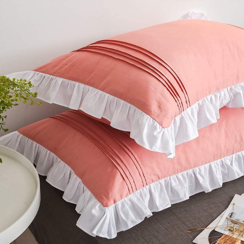 2 Kpl 100 % Puuvilla Ruffle Pillowshams Elegantit Tyynynpäälliset