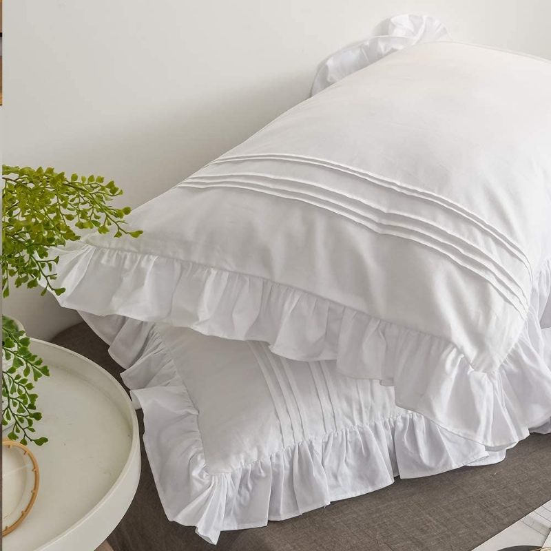 2 Kpl 100 % Puuvilla Ruffle Pillowshams Elegantit Tyynynpäälliset