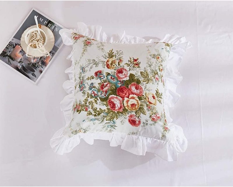 2 Kpl Shabby Vintage Rose -kuvioiset Tyynynpäälliset 18 X 18 Tuuman Röyhelöt 100 % Puuvillaa Koristeellinen Tyynyliina Sohvalle Sohvasänkyyn Makuuhuoneen Tuoli Auton Kodin Sisustus