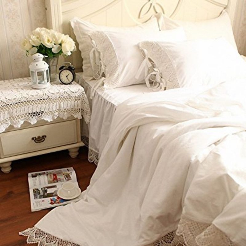 2kpl Elegant Shabby White Lace Tyynyliinat Solmio 100% Puuvillaa