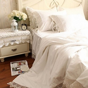 2kpl Elegant Shabby White Lace Tyynyliinat Solmio 100% Puuvillaa