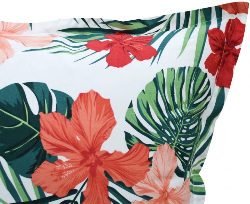 2kpl Havaijilaistyylinen Tyynyvarret Red Hibiscus Palm Leaves Tyynyliinat 100 % Puuvillaa Superpehmeä Hypoallergeeninen Piilovetoketju