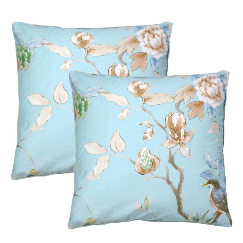 2kpl Maalaistalon Kukkaiset Tyynyliinat 100 % Egyptiläistä Puuvillaa Shabby Blue Bird Print Tyynynvarret Koristeellinen Tyynyliina