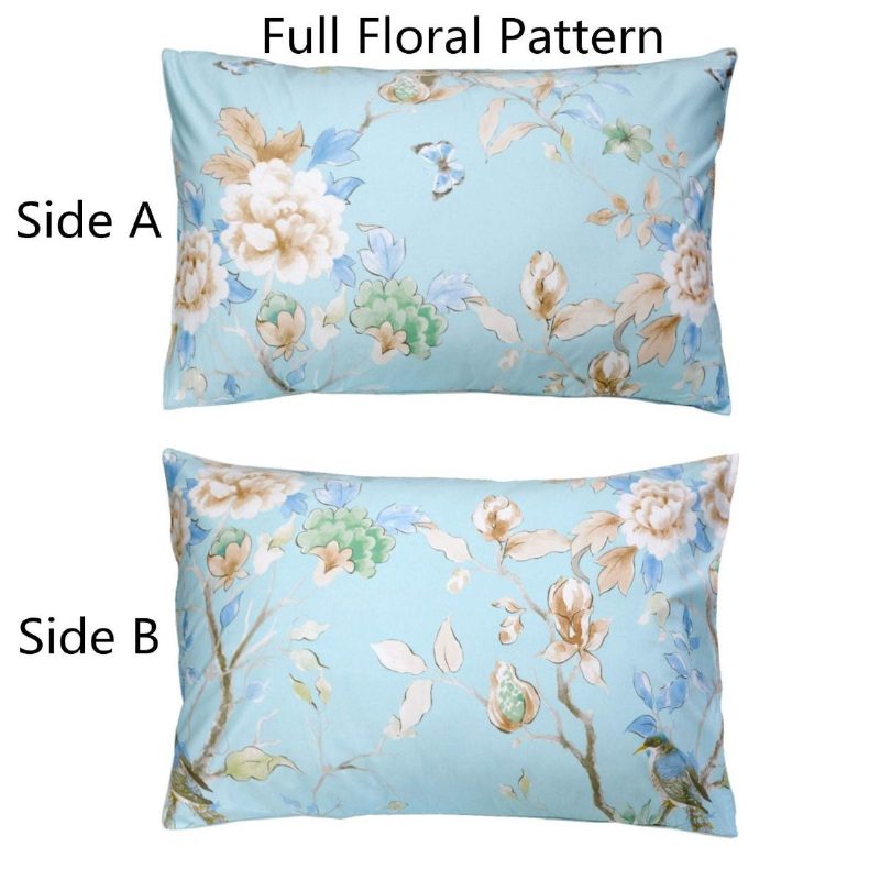 2kpl Maalaistalon Kukkaiset Tyynyliinat 100 % Egyptiläistä Puuvillaa Shabby Blue Bird Print Tyynynvarret Koristeellinen Tyynyliina