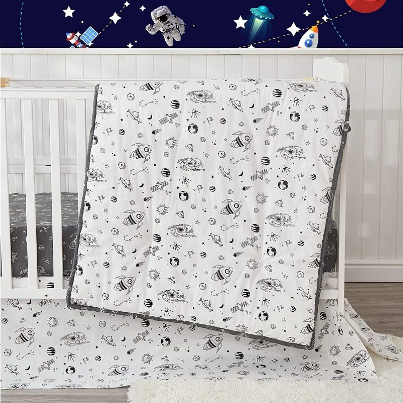 3 Kpl Baby Boy's Outer Space Pinnasänkysetti Rocket Planet Astronaut Pattern Lastenhuoneen Vuodevaatteet