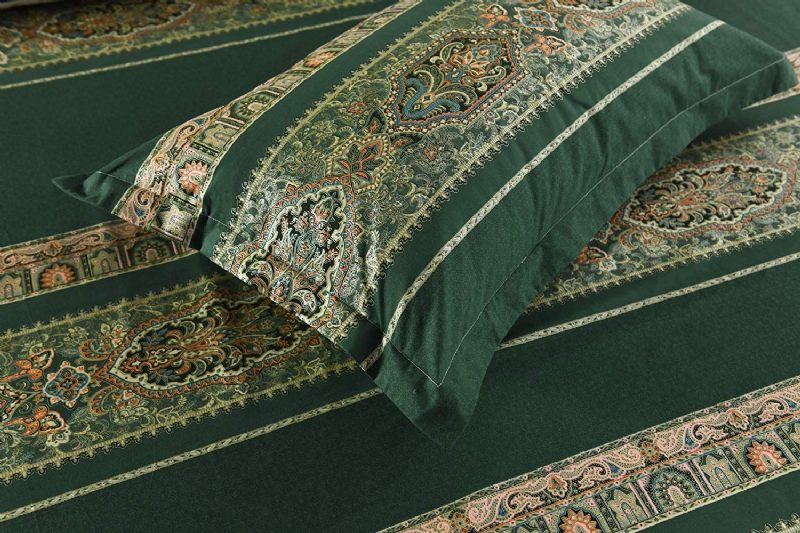 3 Kpl Boho Vuodevaatteet Setti Vintage Green Damask Bohemian Pussilakanat 100 % Harjattua Puuvillaa